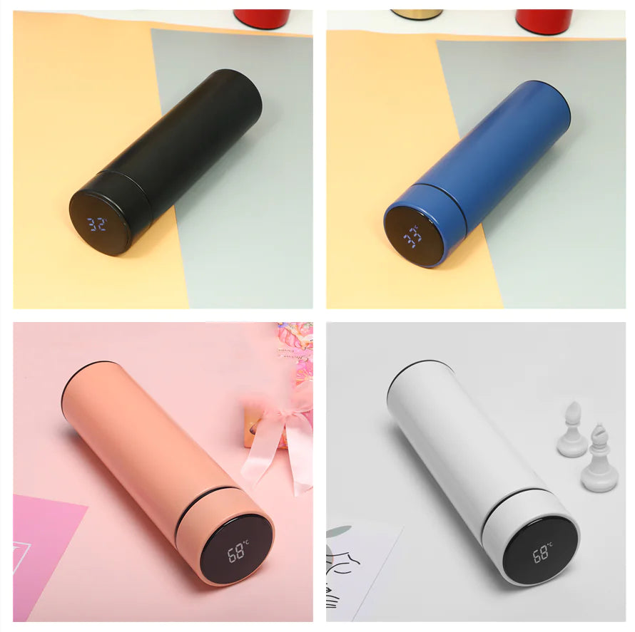 GARRAFA TÉRMICA INTELIGENTE EM AÇO INOXIDÁVEL, COM DISPLAY LED